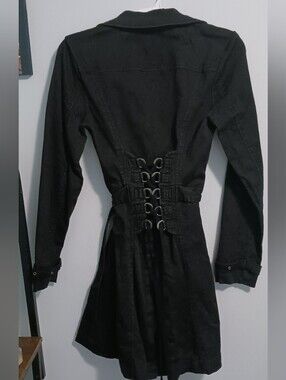 Royal Bones by Tripp NYC Black Grommet Lace Up Corset Trench Coat S